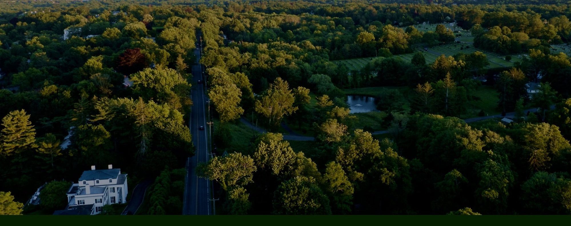 Aerial view of Greenwich, Connecticut at golden hour